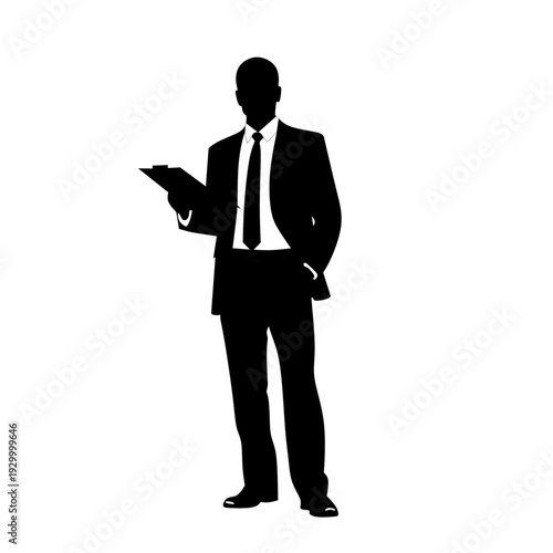 Businessman Standing and Reading Tablet Silhouette Vector Illustration