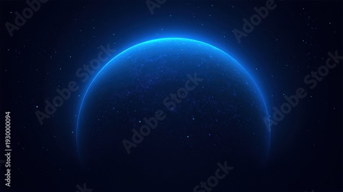 Glowing blue planet floating in dark starry space, cosmic celestial body with bright aura in deep universe for astronomy and space exploration themes