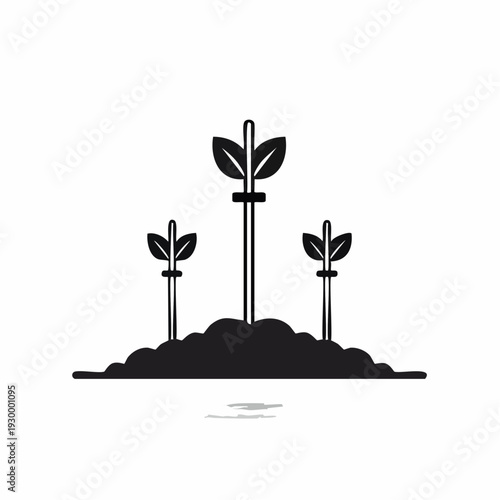 Simple graphic of three seedlings growing from fertile soil, symbolizing growth and agriculture