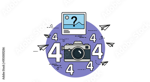 Camping illustration with 404 error message in a circular frame, featuring tents and trees at dusk