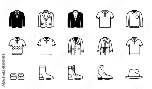 Men outfit icon set modern and traditional clothing vector