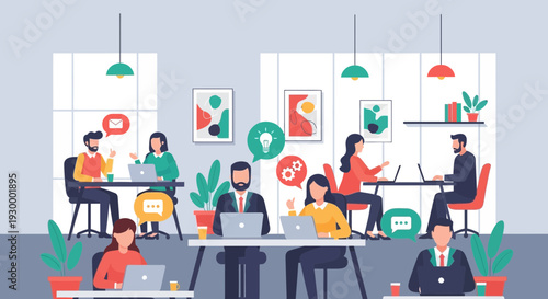 Professional Office Meeting Vector Illustration of Business Professionals Collaborating in a Modern Workplace Environment