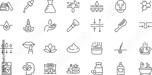 Beauty and spa icon set.Linear icon collection. Editable stroke. Vector illustration