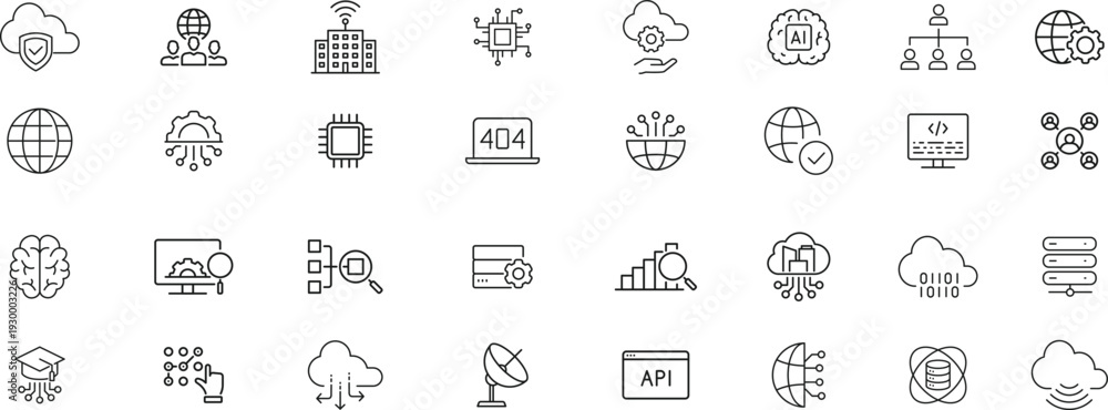 Fototapeta premium Network icon set. Networking icons in line style. Editable web icons internet, wireless, cloud computing, computer, communication, database, cyberspace, server, device, digital.