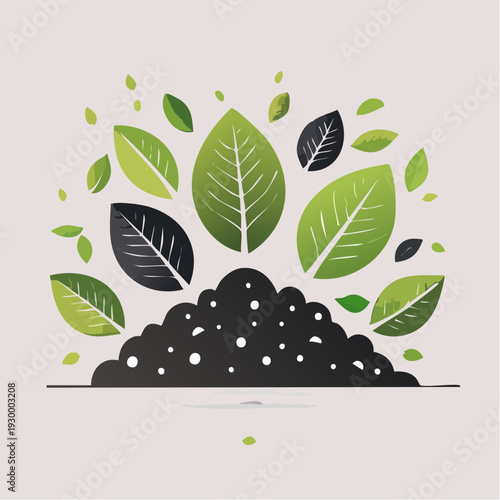 Vibrant illustration depicting the cyclical beauty of nature with fresh green leaves emerging from fertile soil, symbolizing growth, regeneration, and environmental sustainability