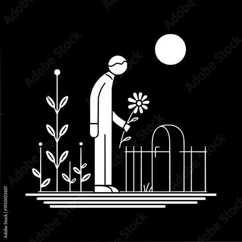 Man Holding Flower Standing beside Fence under Moonlight
