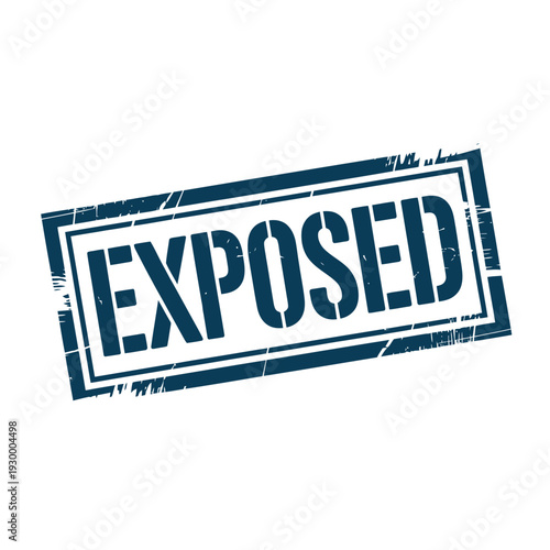 Distressed dark blue rubber stamp impression featuring the bold word 'EXPOSED' diagonally across.