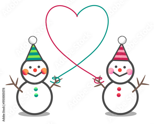 two snowmen with love heart