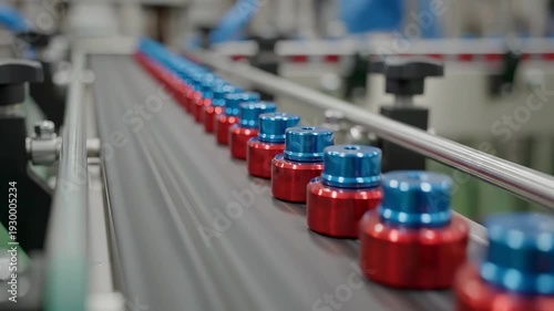 Wallpaper Mural Red and blue industrial parts on conveyor Torontodigital.ca