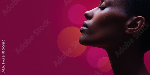 Female profile against soft pink background digital art abstract portrait view serenity