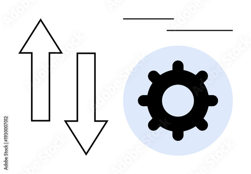 Data transfer concept. Symbolic gear and opposing arrows data synchronization and workflow processes. Data transfer accelerates system efficiency and integration. Ideal for technology, workflow