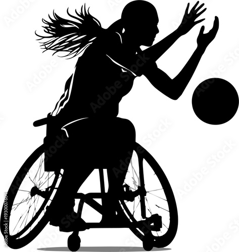 Wheelchair Basketball Player Silhouette Isolated on White Background