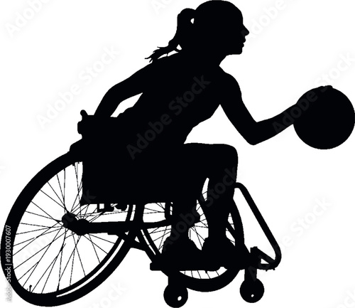 Wheelchair Basketball Player Silhouette Isolated on White Background