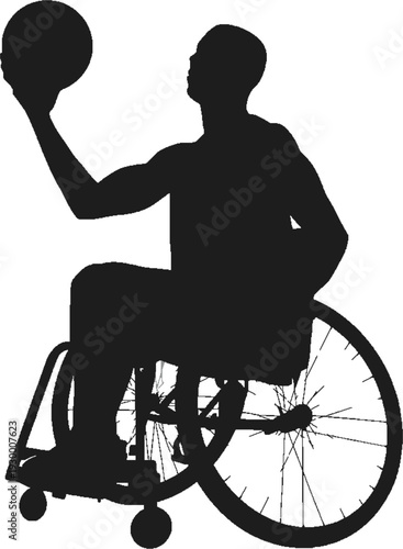 Wheelchair Basketball Player Silhouette Isolated on White Background