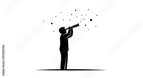 Man looking through telescope silhouette illustration.