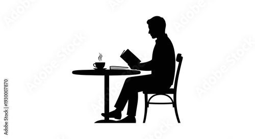 Man sitting at table working on laptop with coffee.