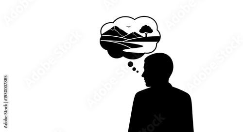 Man lost in thought, contemplating a serene landscape.