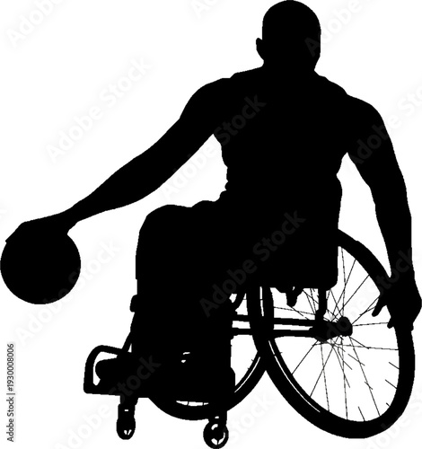 Wheelchair Basketball Player Silhouette Isolated on White Background