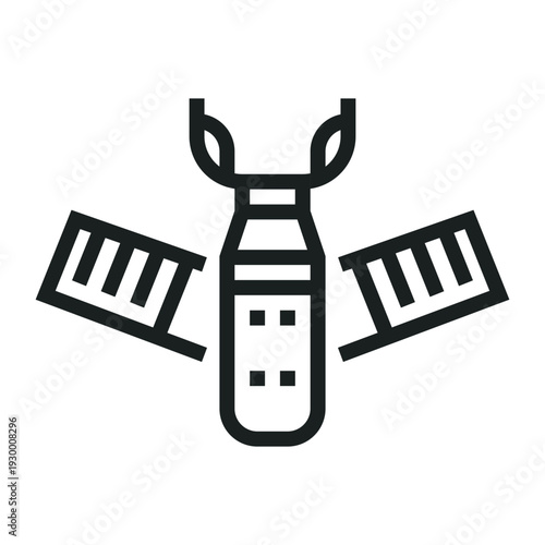 Space satellite vector icon for global communication data transmission orbital network and internet connectivity systems