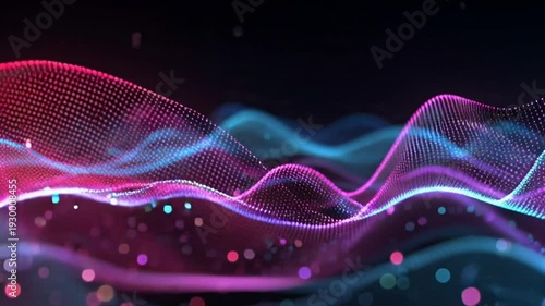 Vibrant Neon Waves and Particles Motion.