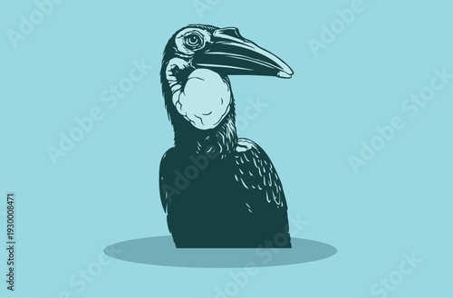 red beak bird head beautiful and pretty illustration with blue background