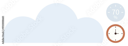 Cloud storage, weather tracking, data analysis, time management, technology interface, monitoring systems. A cloud with humidity and clock icons. Cloud storage and weather tracking