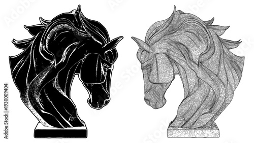 Horse Head Posture Statue Vector. An Illustration of a Horse Figure Isolated on a White Background.