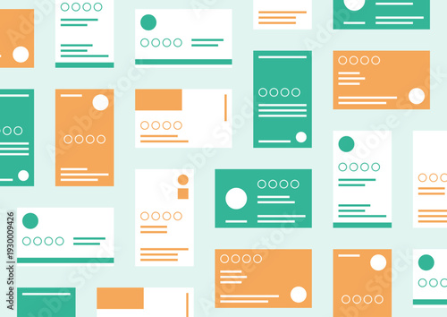 緑とオレンジの名刺がきれいに並んでいるイラスト