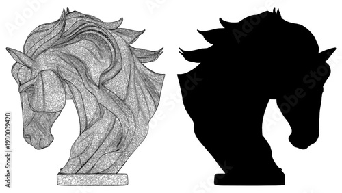 Horse Head Posture Statue Vector. An Illustration of a Horse Figure Isolated on a White Background.