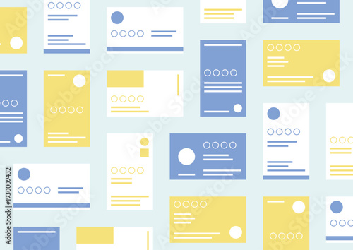 青と黄色の名刺がきれいに並んでいるイラスト