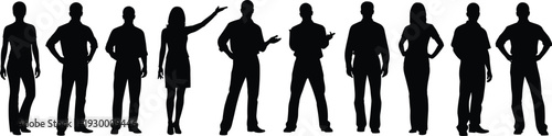 Collection of diverse business people silhouettes standing in a row, professional men and women isolated on white background, corporate team concept illustration