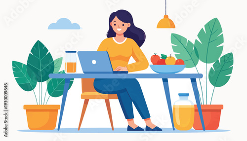 Woman Working on Laptop at Desk.