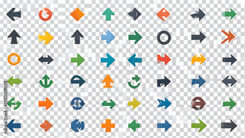 Collection of Flat Arrow Icons –  Directional Signs and Navigation Symbols Vector Set