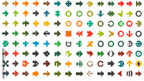 Collection of Flat Arrow Icons –  Directional Signs and Navigation Symbols Vector Set