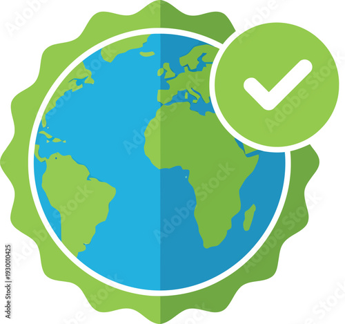 Planet Earth with green check mark badge for environmental certification and ESG