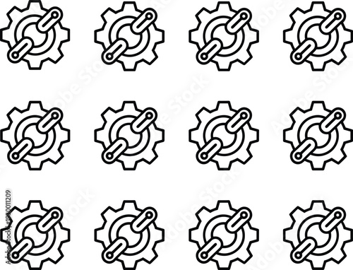 Seamless blue gear and wrench icon pattern representing engineering maintenance industrial technology and mechanical automation concept isolated on white background for web and print design
