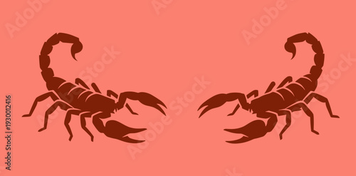 Two Symmetrical Scorpion Silhouettes in Dark Red Color for Creative Graphic Design Projects Wildlife Illustrations and Dangerous Desert Animal Concepts