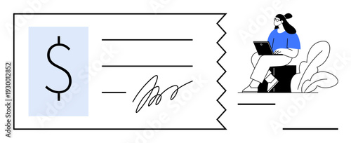 Digital payment concept. Digital payments with check image, electronic transactions, and modern banking tools. Digital solutions for finance, remote work, and online transactions. Perfect