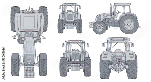 Tractor Blueprint Design – Agricultural Vehicle CAD Engineering Technical Drawing