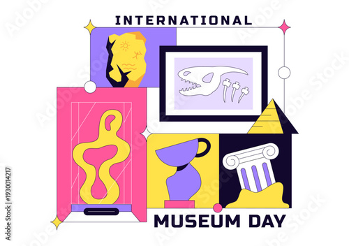 International Museum Day Illustration Featuring a Gallery Building, Cultural Heritage Elements, and Artworks for Educational And Historical Events