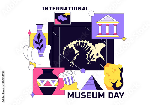 International Museum Day Illustration Featuring a Gallery Building, Cultural Heritage Elements, and Artworks for Educational And Historical Events