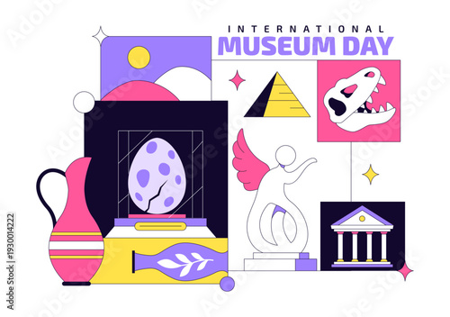 International Museum Day Illustration Featuring a Gallery Building, Cultural Heritage Elements, and Artworks for Educational And Historical Events