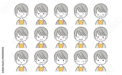 ショートヘアの女性のイラスト15個セット