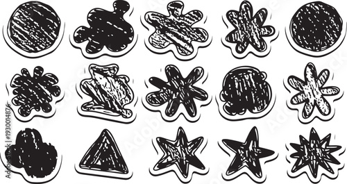 Geometric simple shapes and figures vector flat illustration. Abstract textured rectangle and semicircle decorated by spatter seamless pattern. Creative