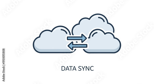 Modern vector icon depicting cloud data synchronization and secure online information transfer between networked storage systems, illustrating seamless digital exchange