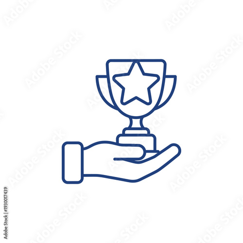 Hand Holding Trophy with Star Symbol of Achievement.