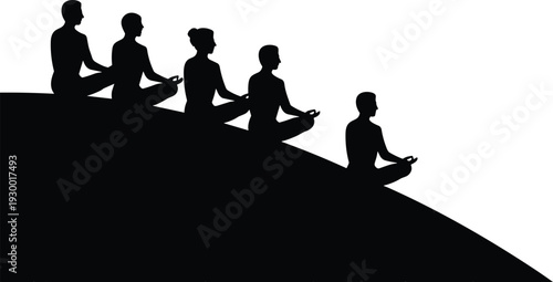 meditation, yoga, silhouettes, group, people, sitting, lotus, pose, mindfulness, relaxation, spiritual, calm, wellness, harmony, balance, zen, practice, peaceful, abstract, illustration