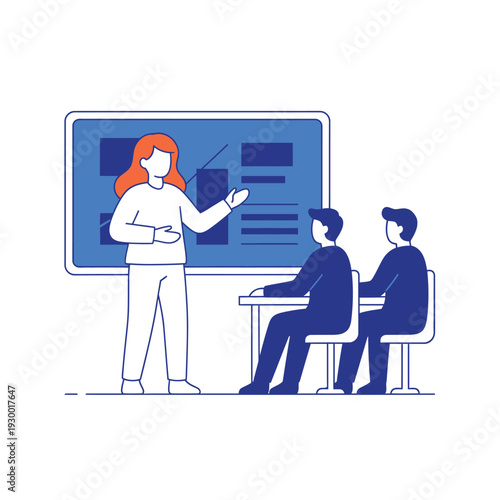 Teacher instructing students in a classroom setting.