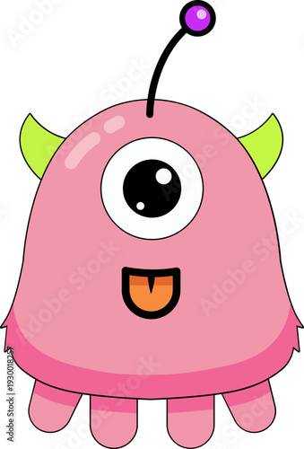 Cute Pink One-Eyed Alien Character