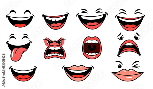 A set of cartoon emoticon faces with various expressions and emotions